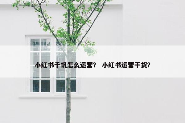 小红书千帆怎么运营？ 小红书运营干货？